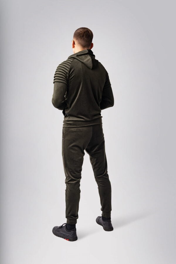 Chaki velour tracksuit with pleats