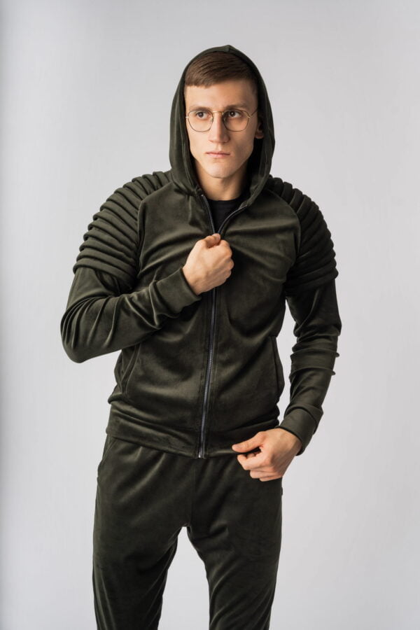 Chaki velour tracksuit with pleats