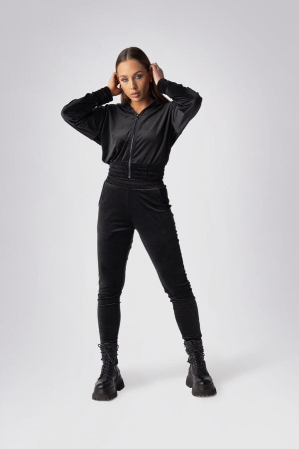 Black velour high waisted tracksuit