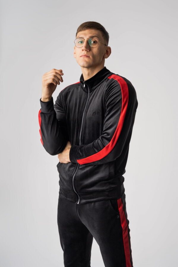 Black and red velour tracksuit