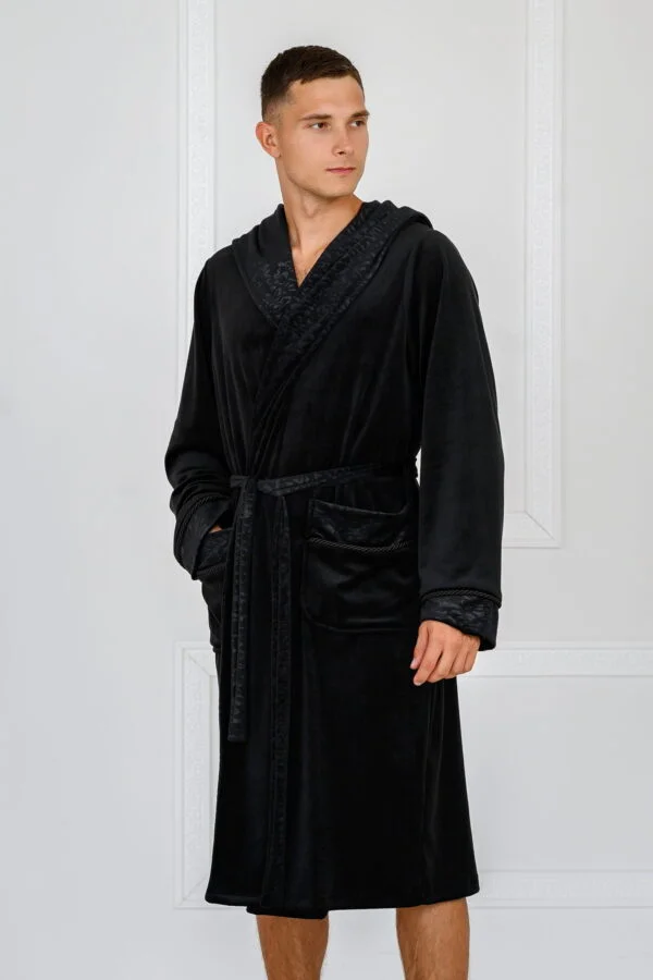Black velour robe with a hood