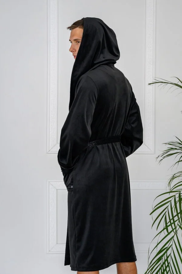 Black velour robe with a hood