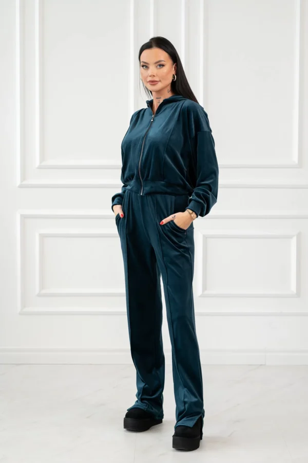 “Lounge” Emerald green veliūrinės kelnės