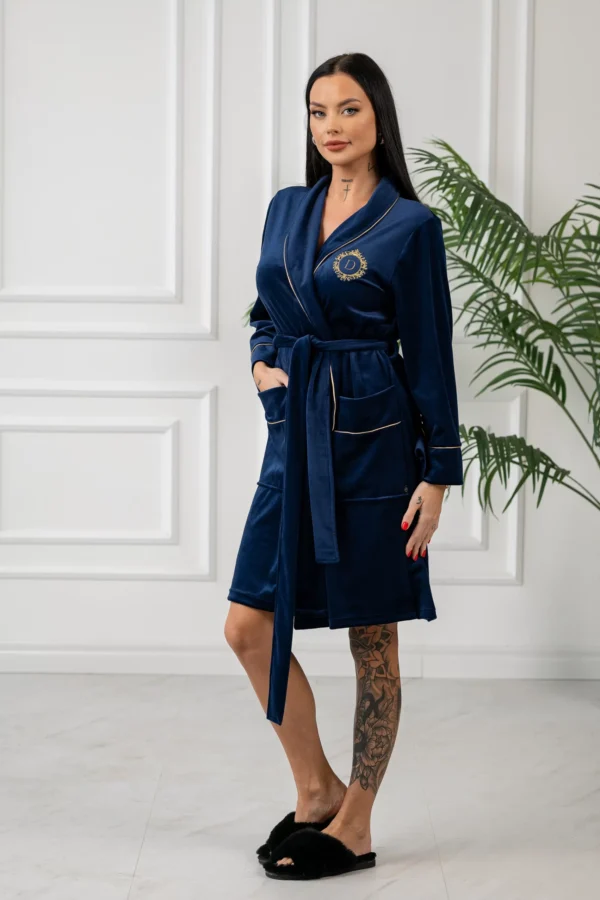 Velour bathrobe with personalized initials - Blue